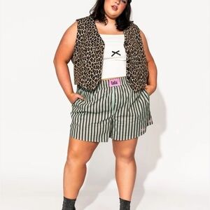 Green Striped Women's Shorts